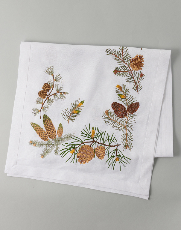Pinecone Wreath white linen runner, 140*40 cm - Image #2