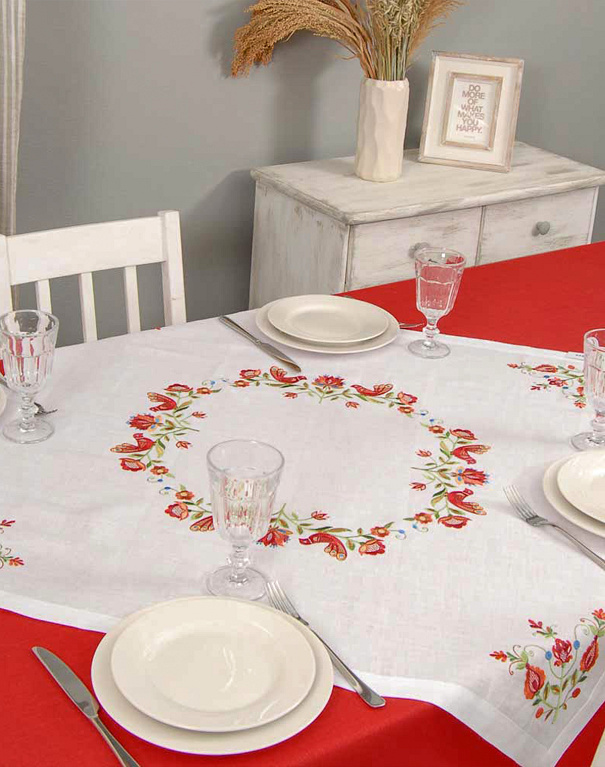 Tree of Life tablecloth made of white linen, 90*90 cm - Image #3