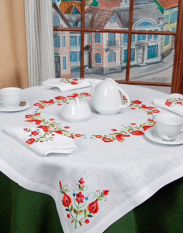 Tree of Life tablecloth made of white linen, 90*90 cm - Image #2