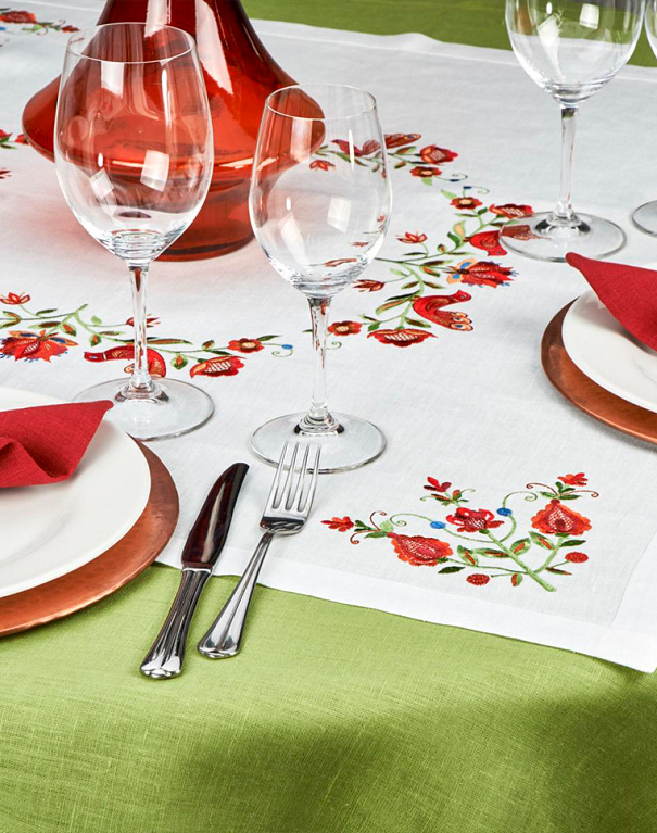 Tree of Life tablecloth made of white linen, 90*90 cm - Image #4