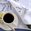 Lavender tablecloth made of white linen, 90*90 cm - Image #4