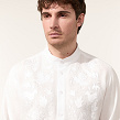 Maples men's shirt, white appliqué on white linen - Image #5