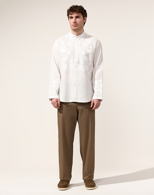 Maples men's shirt, white appliqué on white linen - Image #9