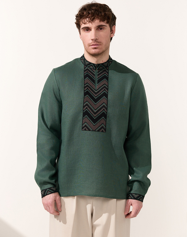 Men's vyshyvanka ED8 made of green linen - Image #1