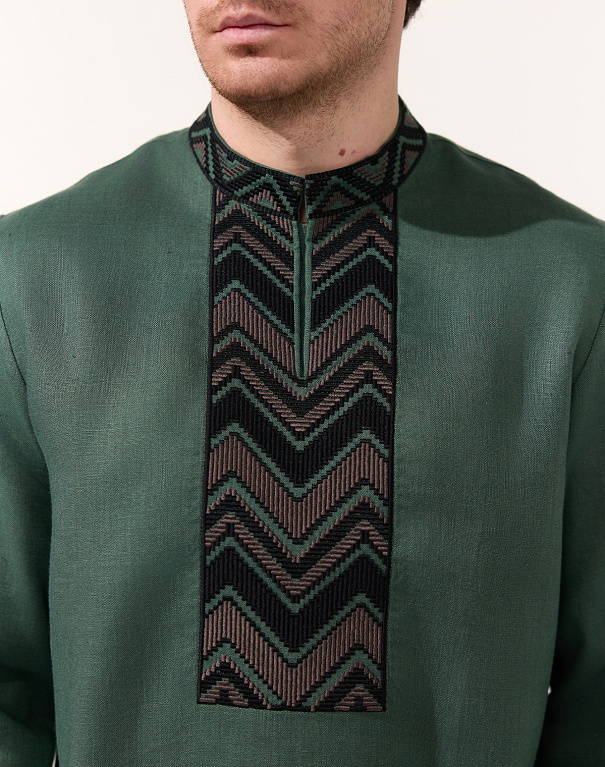 Men's vyshyvanka ED8 made of green linen - Image #6