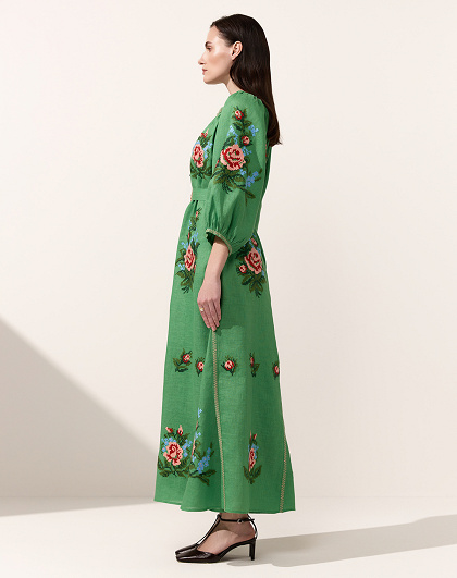 Evelina green women's dress with floral embroidery - Image #3