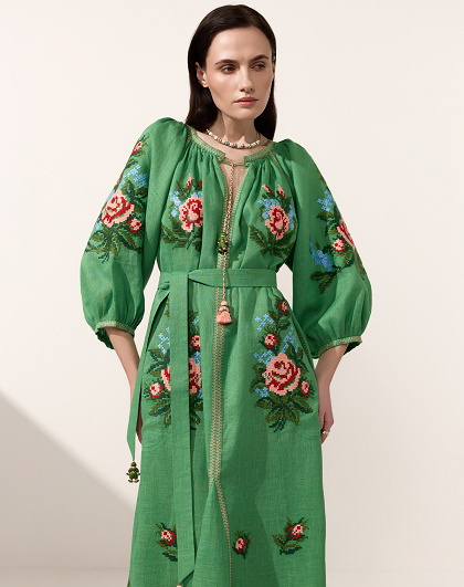 Evelina green women's dress with floral embroidery - Image #6