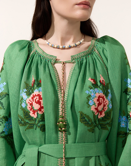 Evelina green women's dress with floral embroidery - Image #7