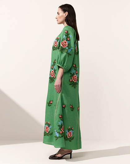 Evelina green women's dress with floral embroidery - Image #4