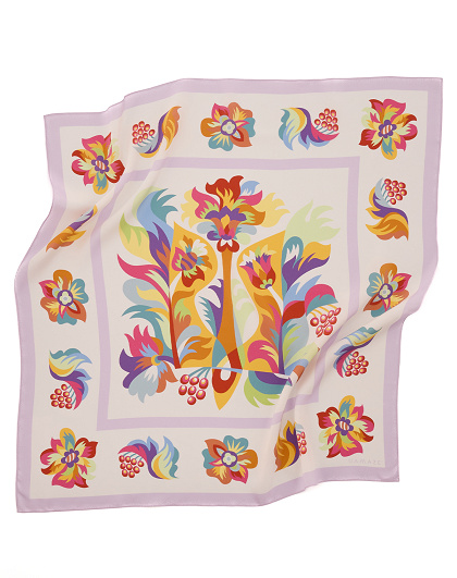 Silk scarf Blooming Trident in the Samchykivka style, 65*65 cm - Image #1