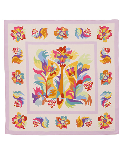 Silk scarf Blooming Trident in the Samchykivka style, 65*65 cm - Image #2