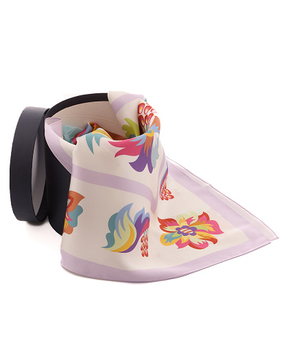 Silk scarf Blooming Trident in the Samchykivka style, 65*65 cm - Image #3