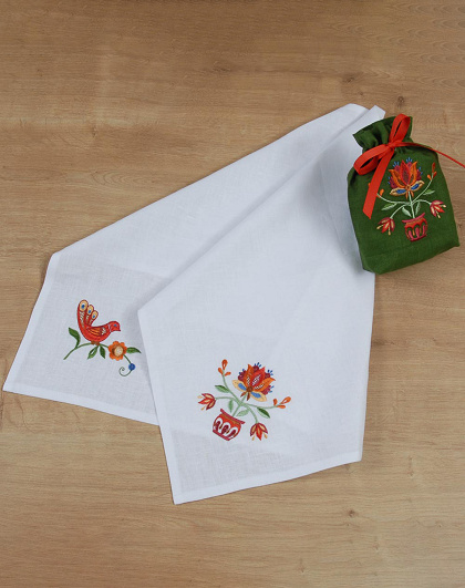 Set of white towels Tree of Life in a green bag with a flower, 2 pcs. - Image #1