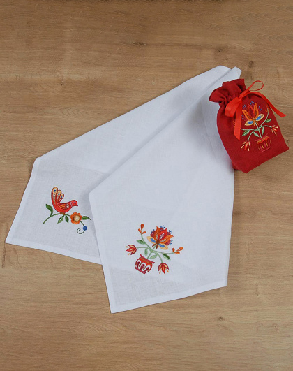 Set of white towels Tree of Life in a red bag with a flower, 2 pcs. - Image #1