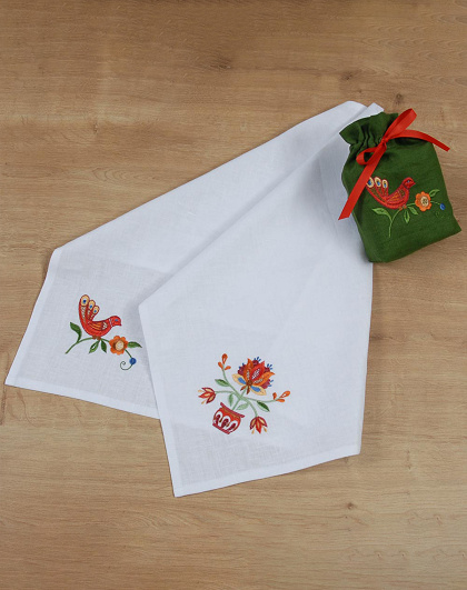 Set of white towels Tree of Life in a green bag with a bird, 2 pcs. - Image #1