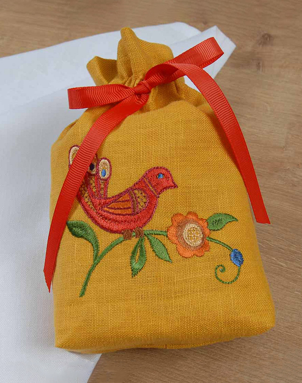 Set of white towels Tree of Life in a mustard bag with a bird, 2 pcs. - Image #7