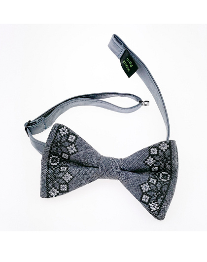 Embroidered gray bow tie with black and white ornament - Image #3