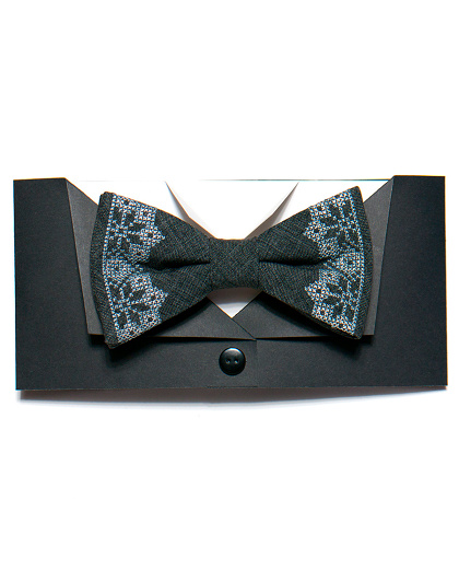 Embroidered gray bow tie with light ornament - Image #1
