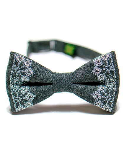 Embroidered gray bow tie with light ornament - Image #2