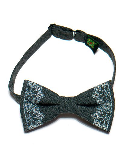 Embroidered gray bow tie with light ornament - Image #3
