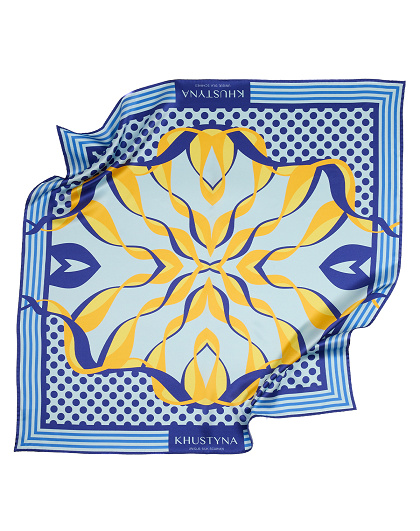 Silk scarf Ukrainian bumblebee blue, 65*65 cm - Image #1