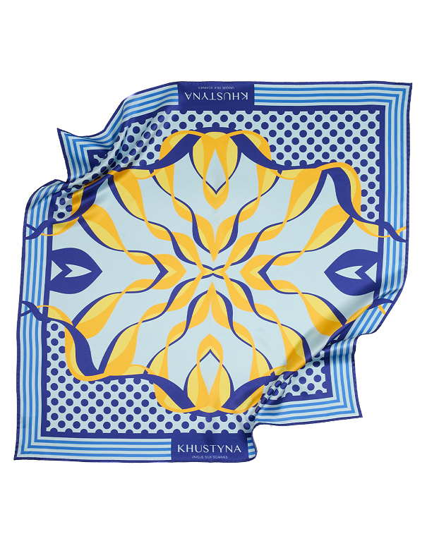 Хустка шовкова Ukrainian bumblebee blue, 65*65 см - Зображення №1