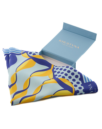 Silk scarf Ukrainian bumblebee blue, 65*65 cm - Image #3