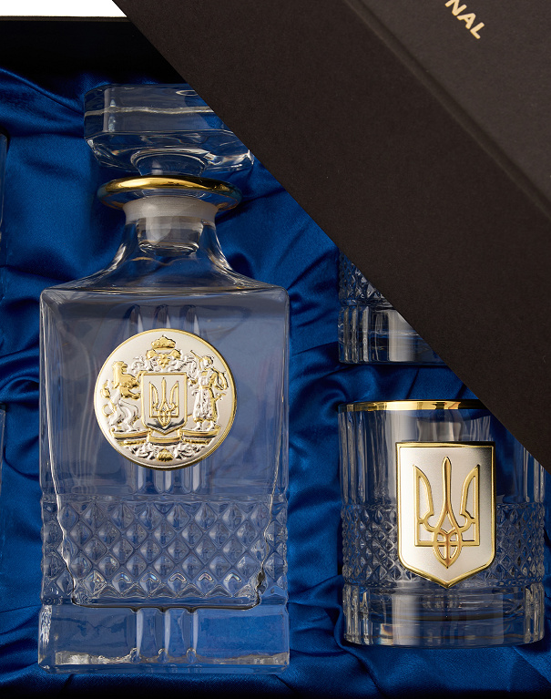 Набір для віскі з екокришталю Тризуб, Boss Crystal: графин + 4 келихи - Зображення №4