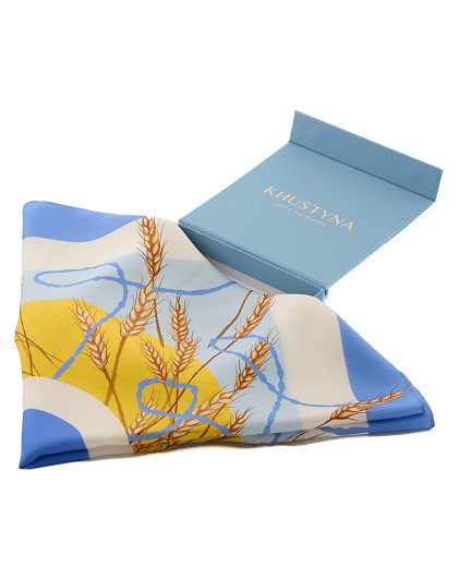Ukrainian wheat silk scarf, 55*55 cm - Image #3