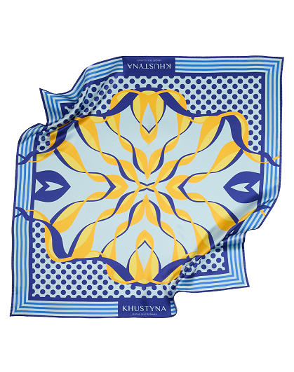 Хустка шовкова Ukrainian bumblebee blue, 55*55 см - Зображення №1