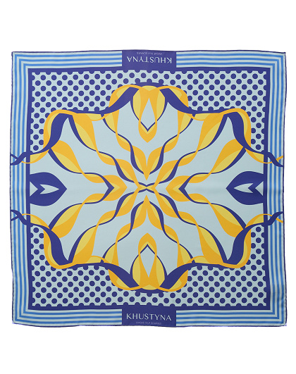 Silk scarf Ukrainian bumblebee blue, 55*55 cm - Image #2