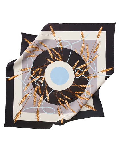 Ukrainian Black Wheat silk scarf, 65*65 cm - Image #1