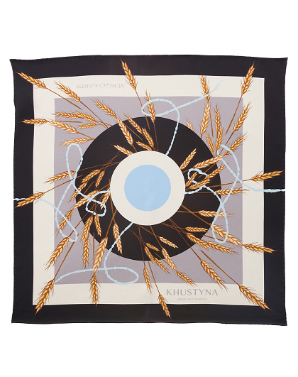 Ukrainian Black Wheat silk scarf, 80*80 cm - Image #2