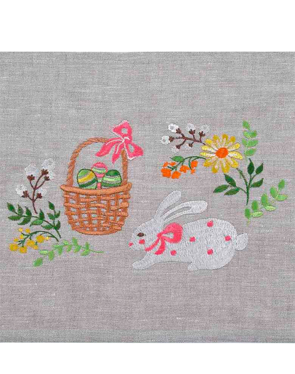 Grey linen napkin Rabbit with basket, 37*25 cm - Image #3