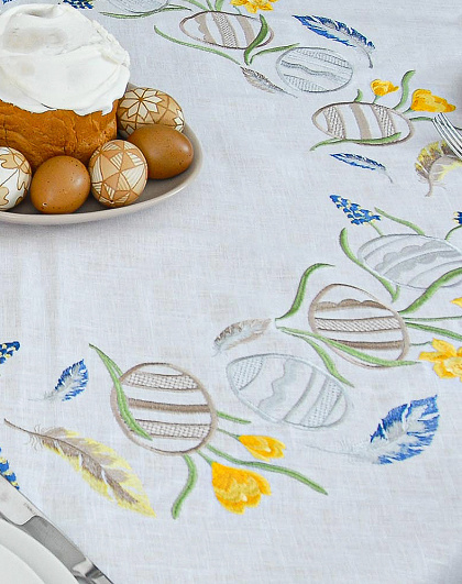 Настільник Великодній вінок із білого льону, 90*90 см - Зображення №3