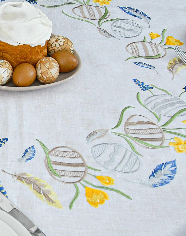 Настільник Великодній вінок із білого льону, 90*90 см - Зображення №3