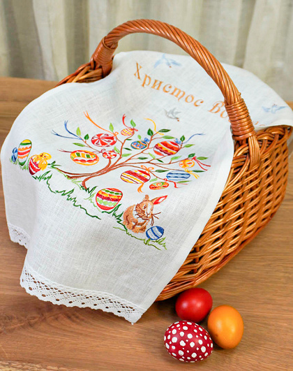 Easter Tree towel made of white linen, 55*33 cm - Image #2