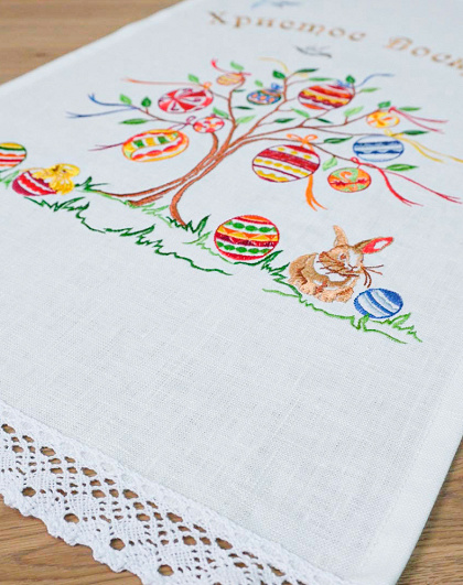 Easter Tree towel made of white linen, 55*33 cm - Image #3