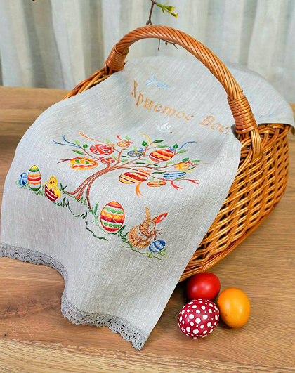 Easter Tree towel made of grey linen, 55*33 cm - Image #2