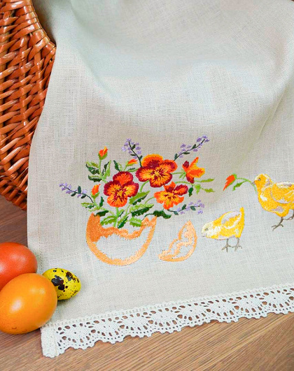 Vintage Chicks towel made of wheat-colored linen, 55*33 cm - Image #3