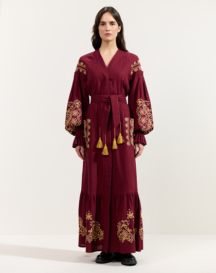 Wild Cherry maxi dress in burgundy linen - Image #1