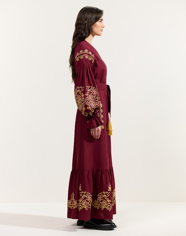 Wild Cherry maxi dress in burgundy linen - Image #3