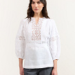 White linen women's blouse Lace with white embroidery - Image #1