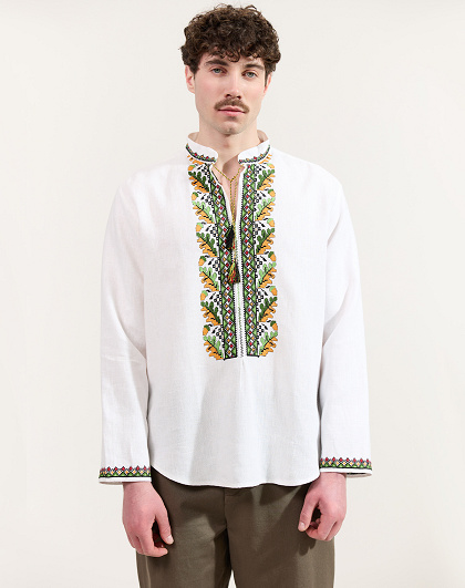 Dubok (Oak) white linen shirt with hand embroidery - Image #1