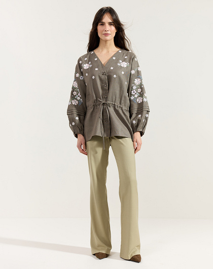 Лляна вишита сорочка Budzhack темна на ґудзиках - Зображення №7