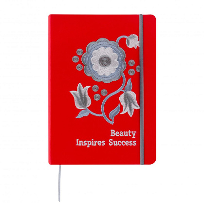 Червоний блокнот з вишивкою Beauty inspires success - Зображення №1
