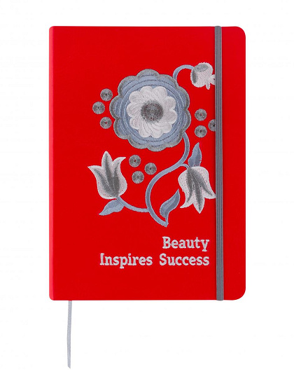 Червоний блокнот з вишивкою Beauty inspires success - Зображення №1