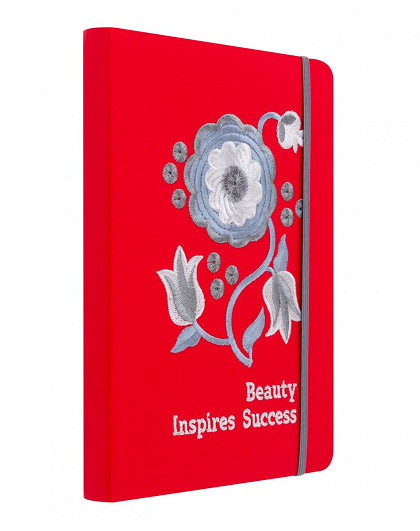 Червоний блокнот з вишивкою Beauty inspires success - Зображення №2