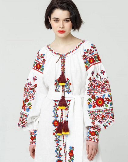 Сукня жіноча довга Яворівська з білого льону - Зображення №4