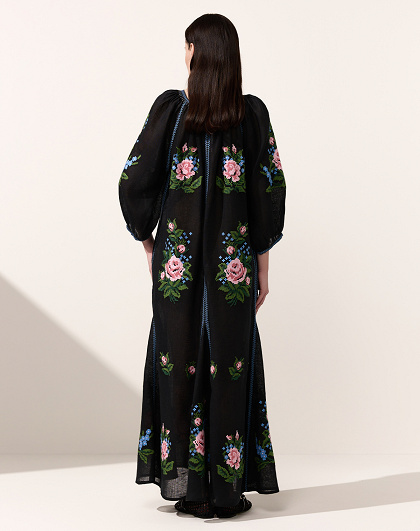 Evelina black women's dress with floral embroidery - Image #4